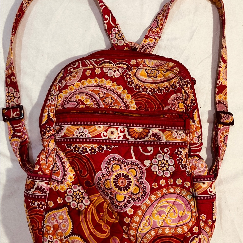 Vera Bradley Red Paisley Quilted Backpack Purse Crossbody Bag - Picture 4 of 14